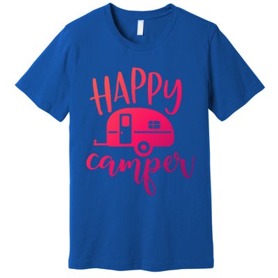 Happy Camper Camping Trailer Funny Camp Design Him And Her Cute Gift Premium T-Shirt