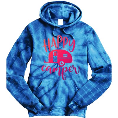 Happy Camper Camping Trailer Funny Camp Design Him And Her Cute Gift Tie Dye Hoodie