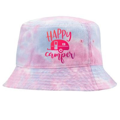 Happy Camper Camping Trailer Funny Camp Design Him And Her Cute Gift Tie-Dyed Bucket Hat