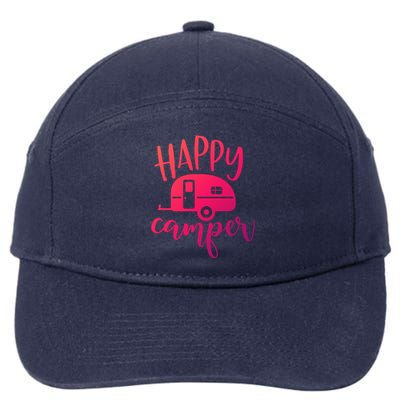 Happy Camper Camping Trailer Funny Camp Design Him And Her Cute Gift 7-Panel Snapback Hat