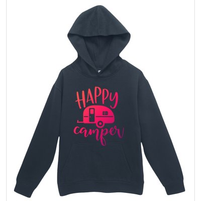 Happy Camper Camping Trailer Funny Camp Design Him And Her Cute Gift Urban Pullover Hoodie