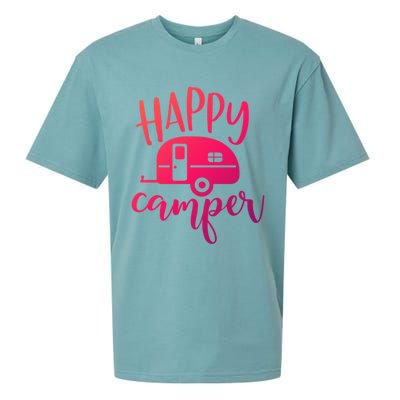 Happy Camper Camping Trailer Funny Camp Design Him And Her Cute Gift Sueded Cloud Jersey T-Shirt