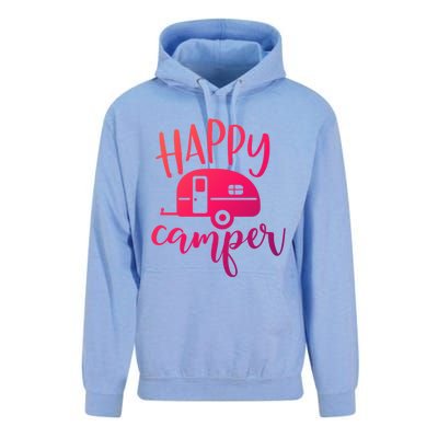 Happy Camper Camping Trailer Funny Camp Design Him And Her Cute Gift Unisex Surf Hoodie