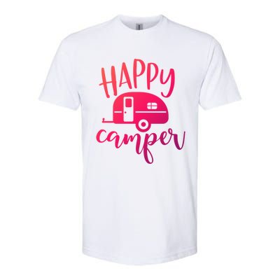 Happy Camper Camping Trailer Funny Camp Design Him And Her Cute Gift Softstyle® CVC T-Shirt