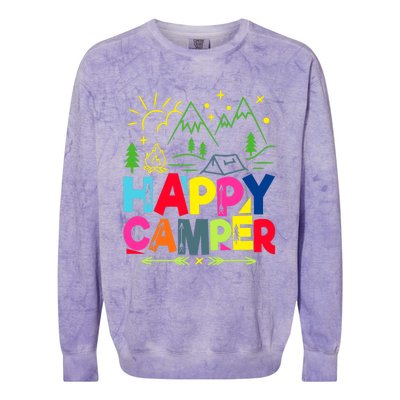 Happy Camper Camping Funny Gift Colorblast Crewneck Sweatshirt