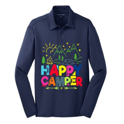 Happy Camper Camping Funny Gift Silk Touch Performance Long Sleeve Polo