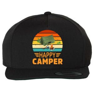 Happy Camper Camp Camper Camping Campfire Graphic Gift Wool Snapback Cap