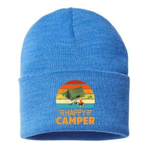 Happy Camper Camp Camper Camping Campfire Graphic Gift Sustainable Knit Beanie