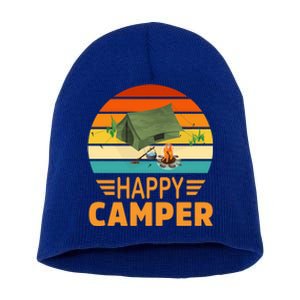 Happy Camper Camp Camper Camping Campfire Graphic Gift Short Acrylic Beanie