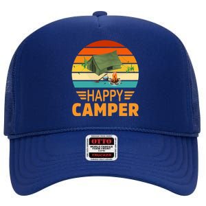 Happy Camper Camp Camper Camping Campfire Graphic Gift High Crown Mesh Back Trucker Hat