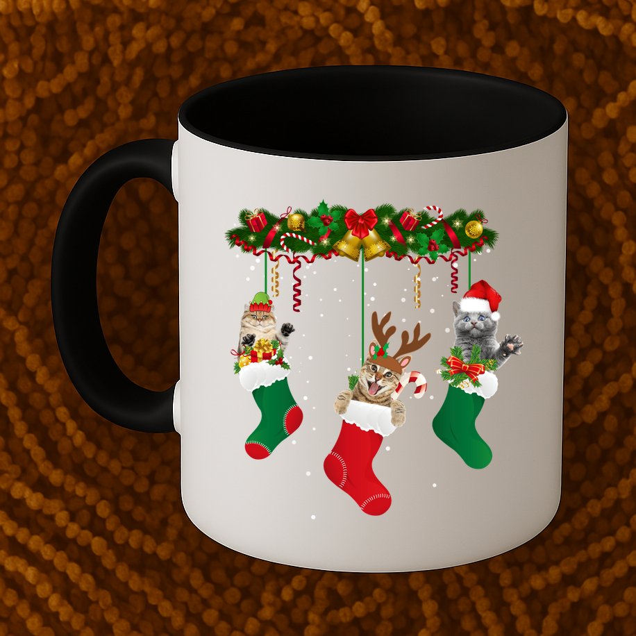 Hanging Cats Christmas Stockings Mug