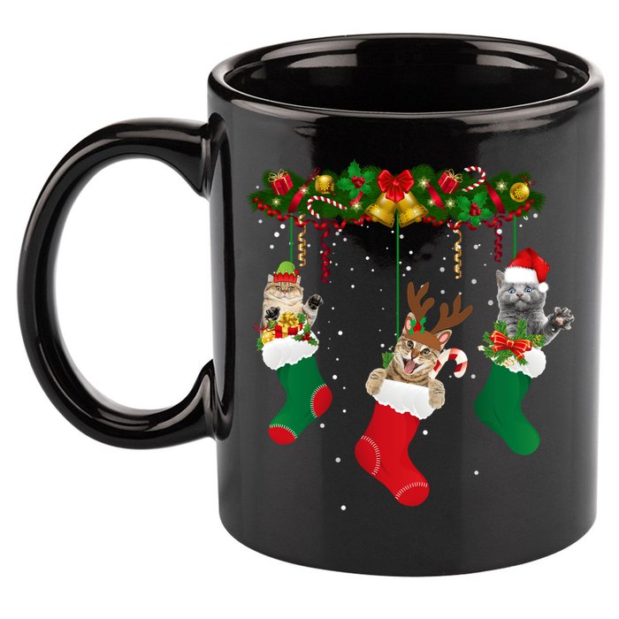 Hanging Cats Christmas Stockings 11oz C Handle Ceramic Mug