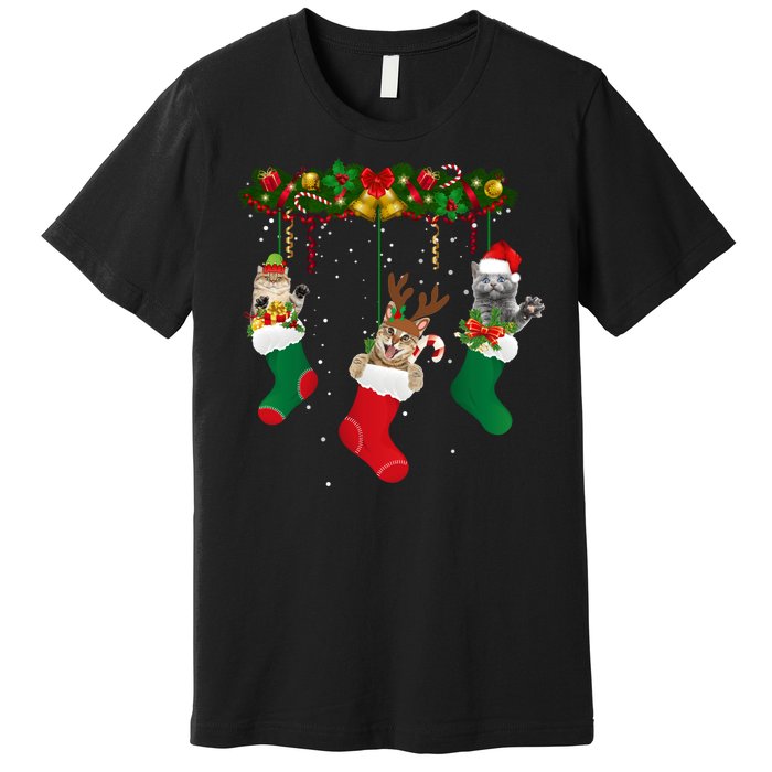 Hanging Cats Christmas Stockings Premium T-Shirt