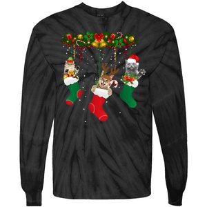 Hanging Cats Christmas Stockings Tie-Dye Long Sleeve Shirt