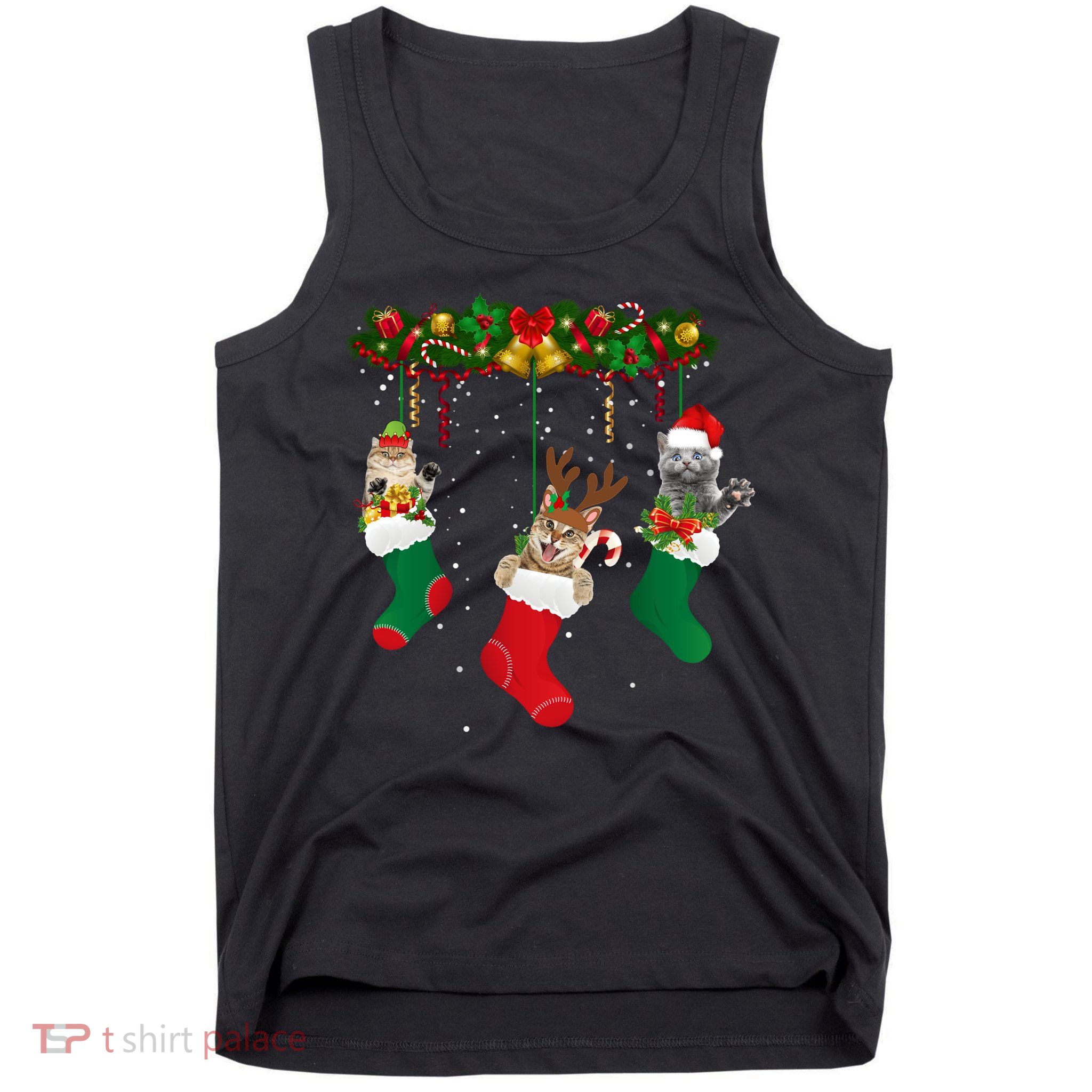 Hanging Cats Christmas Stockings Tank Top
