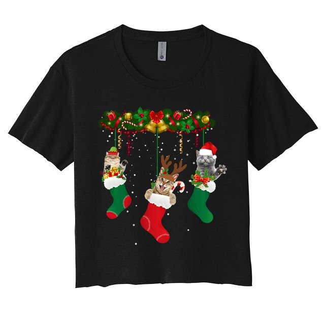 Hanging Cats Christmas Stockings Crop Top