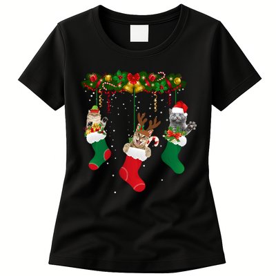 Hanging Cats Christmas Stockings Womens T-Shirt