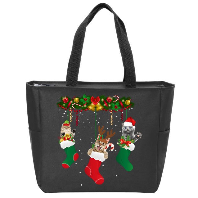 Hanging Cats Christmas Stockings Zip Tote Bag