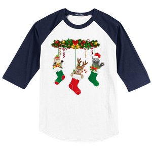 Hanging Cats Christmas Stockings Baseball Sleeve Shirt