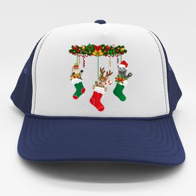 Hanging Cats Christmas Stockings Trucker Hat