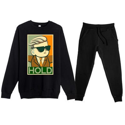 Hold Crypto Currency Cartoon Premium Crewneck Sweatsuit Set