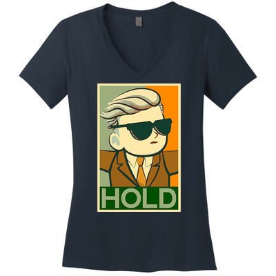 Hold Crypto Currency Cartoon Women's V-Neck T-Shirt