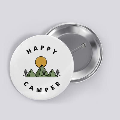 Happy Camper Camping Camp Forest Mountains Minimalist Button