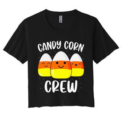 Halloween Candy Corn Crew Costume Fun Friends Outfit Women's Crop Top Tee