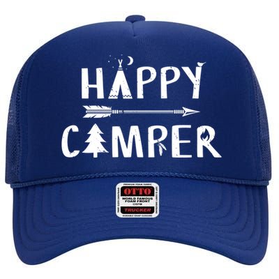 Happy Camper Camping Gift Camp Gift High Crown Mesh Back Trucker Hat