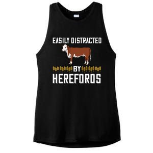 Hereford Cow Cattle Bull Beef Farm Ladies PosiCharge Tri-Blend Wicking Tank