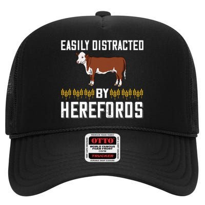 Hereford Cow Cattle Bull Beef Farm High Crown Mesh Back Trucker Hat