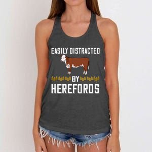 Hereford Cow Cattle Bull Beef Farm Women's Knotted Racerback Tank