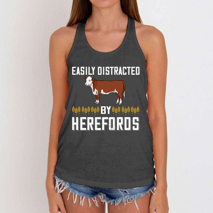 Hereford Cow Cattle Bull Beef Farm Women's Knotted Racerback Tank