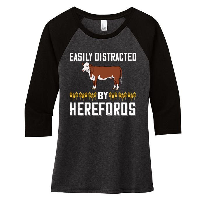 Hereford Cow Cattle Bull Beef Farm Women's Tri-Blend 3/4-Sleeve Raglan Shirt