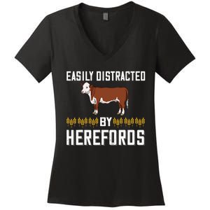 Hereford Cow Cattle Bull Beef Farm Women's V-Neck T-Shirt