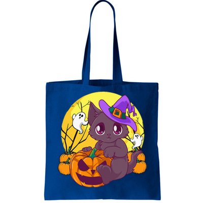 Halloween Cute Cat Pumpkin Witch Hat Costume Tote Bag