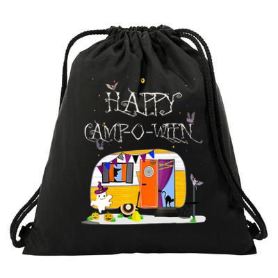 Happy Camper CampOWeen Halloween Funny Cute Graphic Drawstring Bag