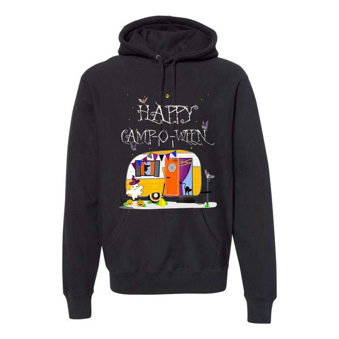 Happy Camper CampOWeen Halloween Funny Cute Graphic Premium Hoodie