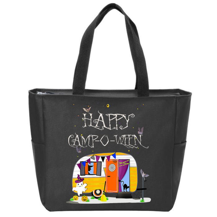 Happy Camper CampOWeen Halloween Funny Cute Graphic Zip Tote Bag