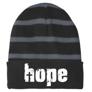 Hope Cross Christianity Striped Beanie with Solid Band