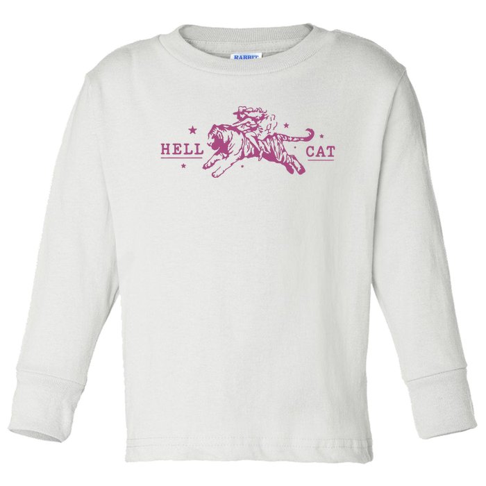 Hell Cat Cowgirl Riding Tiger Vintage Toddler Long Sleeve Shirt