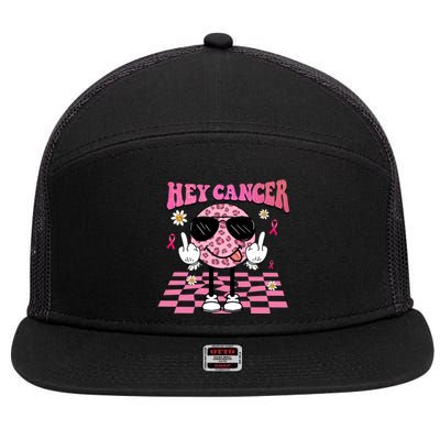 Hey Cancer Cow Smile Face Leopard Breast Cancer Awareness Gift 7 Panel Mesh Trucker Snapback Hat