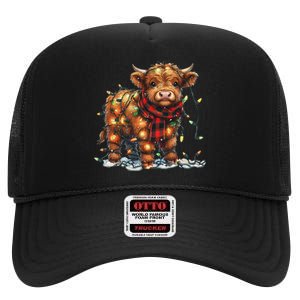 Highland Cow Christmas Xmas Santa Baby Wooly Farm Animal High Crown Mesh Back Trucker Hat