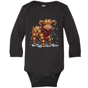 Highland Cow Christmas Xmas Santa Baby Wooly Farm Animal Baby Long Sleeve Bodysuit