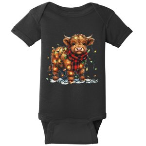 Highland Cow Christmas Xmas Santa Baby Wooly Farm Animal Baby Bodysuit