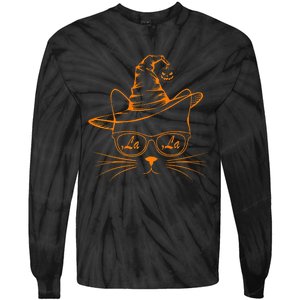 Halloween Cute Cat Comma La Kamala Harris Cute Cat Pumpkin Premium Tie-Dye Long Sleeve Shirt