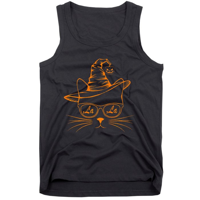 Halloween Cute Cat Comma La Kamala Harris Cute Cat Pumpkin Premium Tank Top