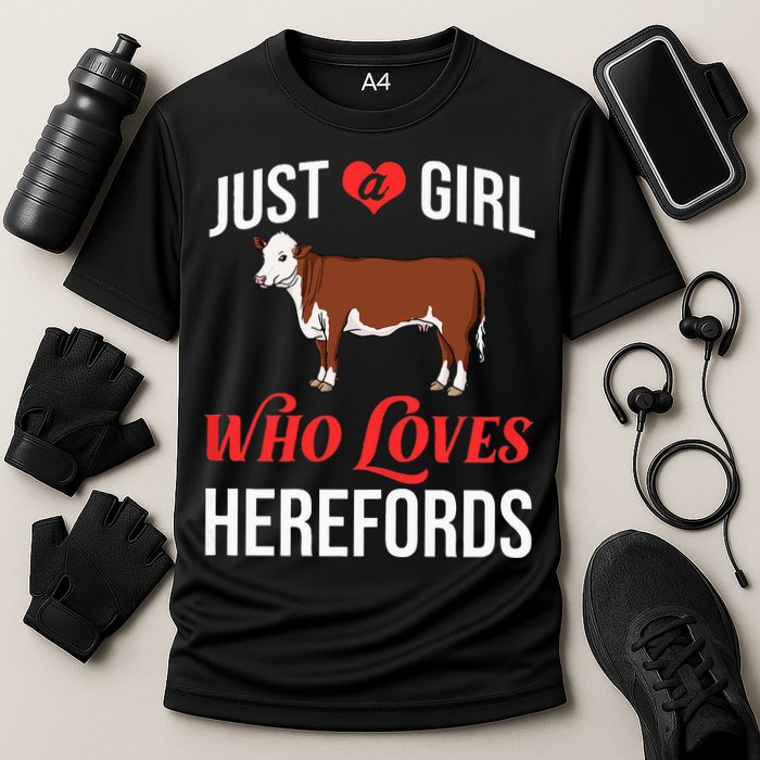 Hereford Cattle Cow Bull Beef Farm Cooling Performance Crew T-Shirt