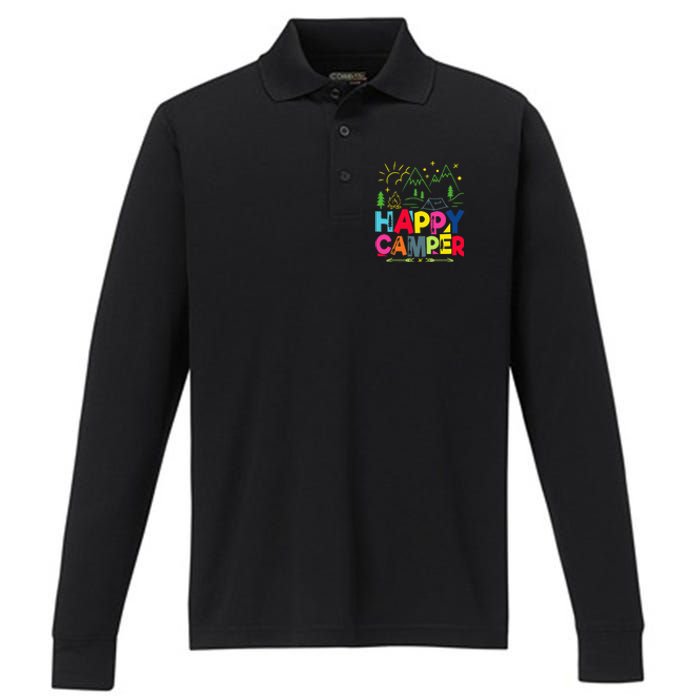 Happy Camper Camping funny vacation summer Performance Long Sleeve Polo