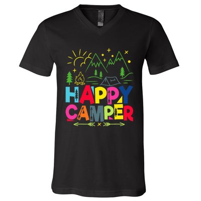 Happy Camper Camping funny vacation summer V-Neck T-Shirt